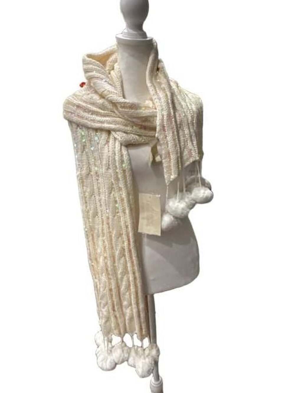 Mariah Carey Knit Sequin Pom Pom Winter Scarf
